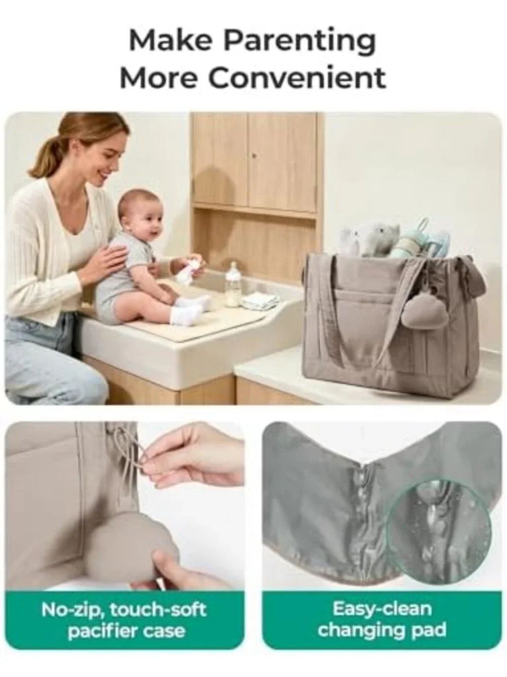 Lightweight Puffer Diaper Bag Tote for Baby, Travel & Work - Stylish